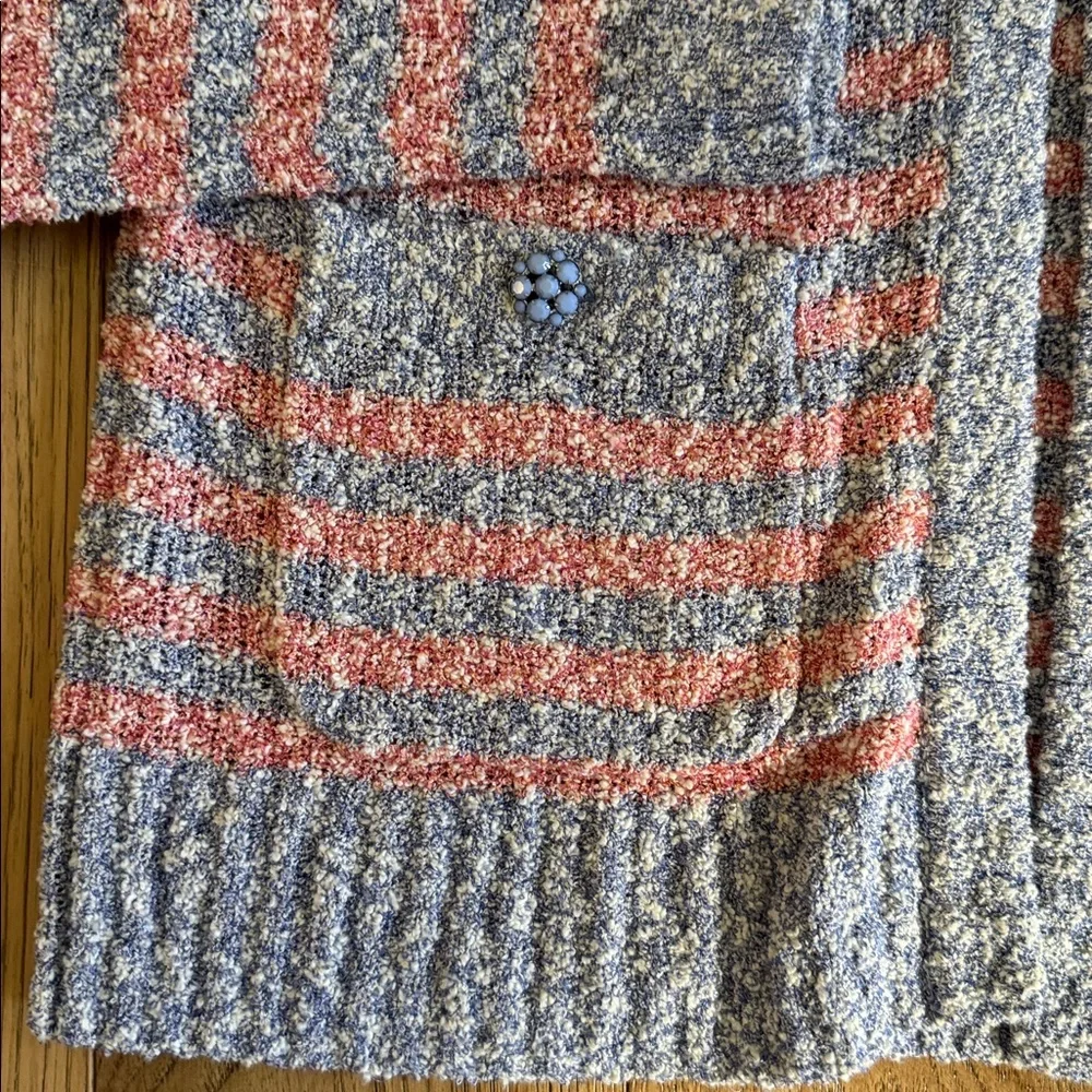 😊J. Crew Coral and Light Blue Striped Bouclé Cardigan - Picture 4 of 5